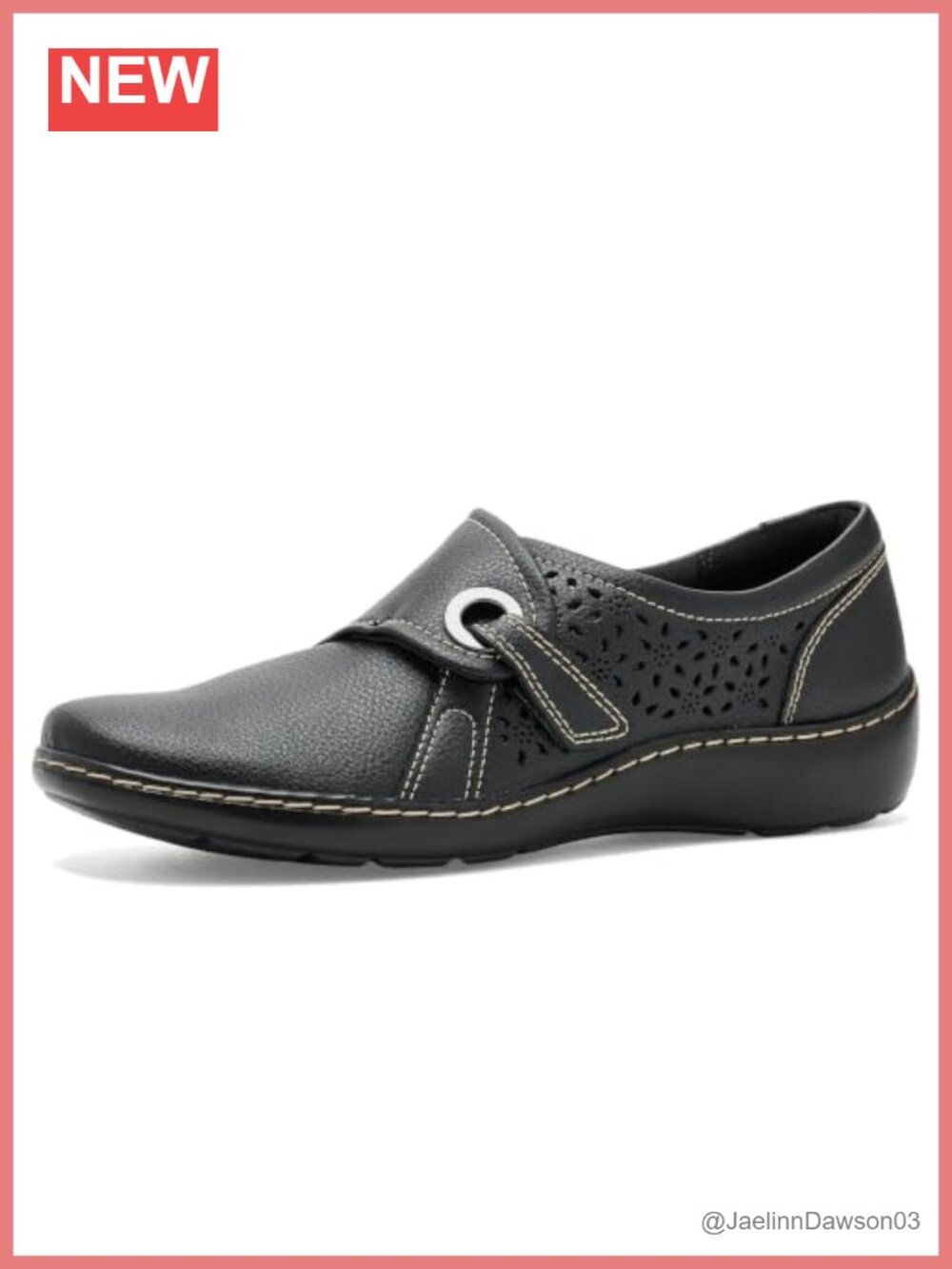Leather Perforated Casual Loafer Flat with Adjustable Strap